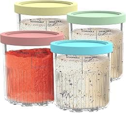 4 Pack Creami Deluxe Pints and Lids for Ninja NC500 NC501 Series, Compatible with Ninja Creami 11-in-1 Ice Cream Maker, BPA-Free & Dishwasher Safe (Nc501-Yellow, Green, Pink, Blue) - متتبع أسعار Amazon.sa