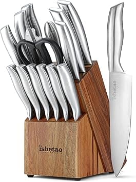 Knife Sets for Kitchen with Block, 15 Piece Kitchen Knife Set, Ultra Sharp Chef Knife Set for Kitchen, High Carbon Stainless Steel Knife Block Set with Sharpener, Silver on Amazon.ae - Price Tracker