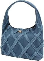 Fashion Denim Canvas Shoulder Bag Women Tote Bag Quilted Distressed Tassel Satchel Purse - Best Deal Finder