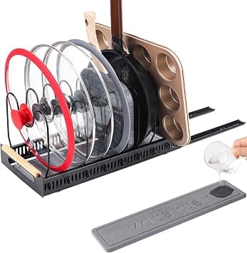 Pan Holder for Drawer, Pot Lid Holder for Cabinet, Extendable Lid Holder, Pan Holder with Stone Drying Mat, Kitchen Cabinet Organiser for Pot Lid, Chopping Boards, Plates, Pans, Black on Amazon.ae - Price Tracker