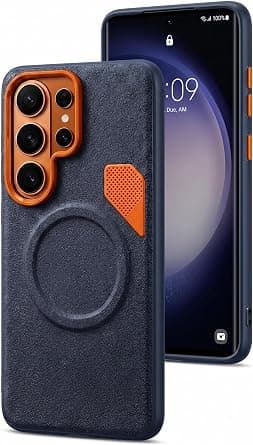 Next Store Magnetic Case for Samsung Galaxy S25 Ultra 6.9 inch, made of premium textured leather, with a sporty, shock-resistant design and a prominent camera frame. (Blue) على Amazon.ae - متتبع الأسعار