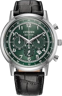 Citizen Men's Eco-Drive Dress Classic Watch, Black Leather Strap, Green Dial, Chronograph (Model: CA4630-02X) - دليلك لأفضل العروض