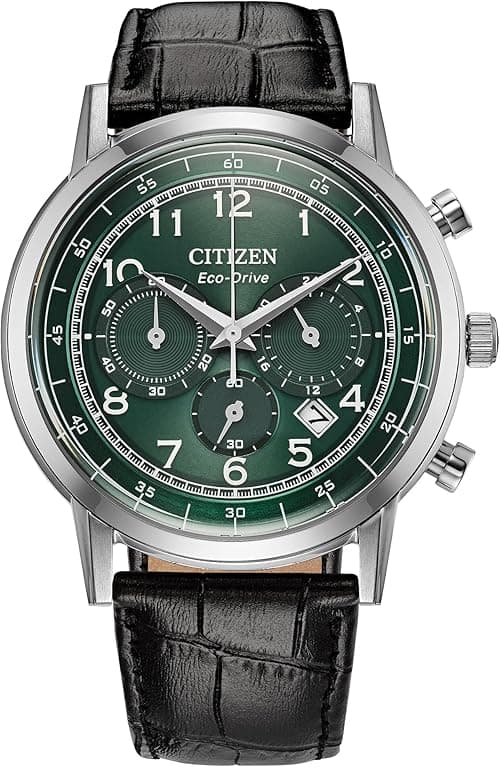 Citizen Men's Eco-Drive Dress Classic Watch, Black Leather Strap, Green Dial, Chronograph (Model: CA4630-02X) on Amazon.ae - Price Tracker