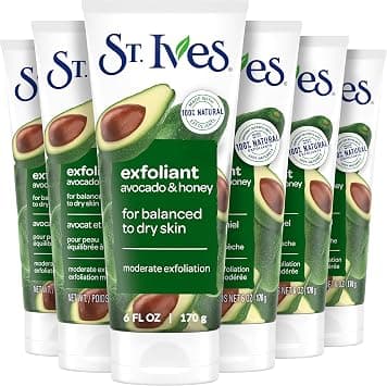 St. Ives Soft Skin Face Scrub - Moderate Exfoliation for Soft, Smooth Skin - Avocado & Honey - Dermatologist-Tested, PETA-Approved - 100% Natural Exfoliants - 6 oz / 170gm - 6 Count - Best Deal Finder