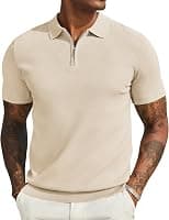 COOFANDY Mens Zipper Polo Shirts Short Sleeve Casual Knit Polo Shirts Lightweight Golf Shirt - Best Deal Finder