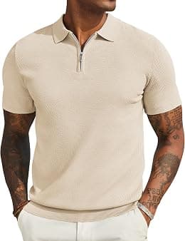 COOFANDY Mens Zipper Polo Shirts Short Sleeve Casual Knit Polo Shirts Lightweight Golf Shirt - Best Deal Finder