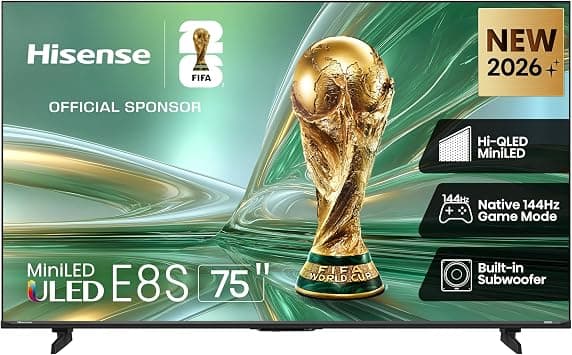 Hisense 75 Inch E8S Series Mini LED 4K Smart TV, Native 144Hz Game Mode, Built-in Subwoofer by Devialet, Dolby Vision IQ, Dolby Atmos, AMD FreeSync Premium Pro, 3 Years Warranty (2026 Model) on Amazon.ae - Price Tracker