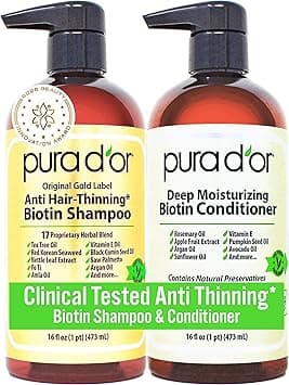 Pura D'or Anti-Thinning Biotin Shampoo and Conditioner, CLINICALLY TESTED Proven Results, DHT Blocker Thickening Products For Women & Men, Color Treated Hair, Original Gold Label Hair Care Set 16oz x2 on Amazon.ae - Price Tracker