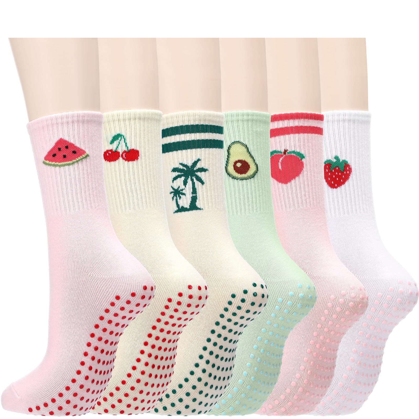Cutecrop 6 Pairs Pilates Socks with Grips for Women Fruit Yoga Non Slip Grippy Crew Socks for Workout Hospital Slipper Ballet Gifts, Multicolor, One size on Amazon.ae - Price Tracker