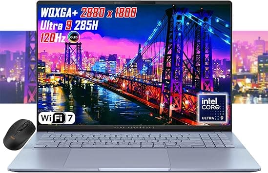 ASUS Vivobook 16" OLED WQXGA+(2880x1800) Slim Laptop, Intel Core Ultra9 285H, Wi-Fi 7, RGB Backlit KB, 2X Thunderbolt 4, FHD Webcam, win11, Wireless Mouse on Amazon.ae - Price Tracker