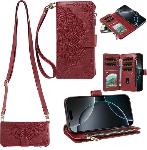 Zipper Wallet Case for Motorola Moto G67/G77 5G,Embossed Mandala Totem Flower PU Leather Crossbody Cover with 9 Card Slots Wrist Strap Shoulder Lanyard Phone Bumper on Amazon.ae - Price Tracker