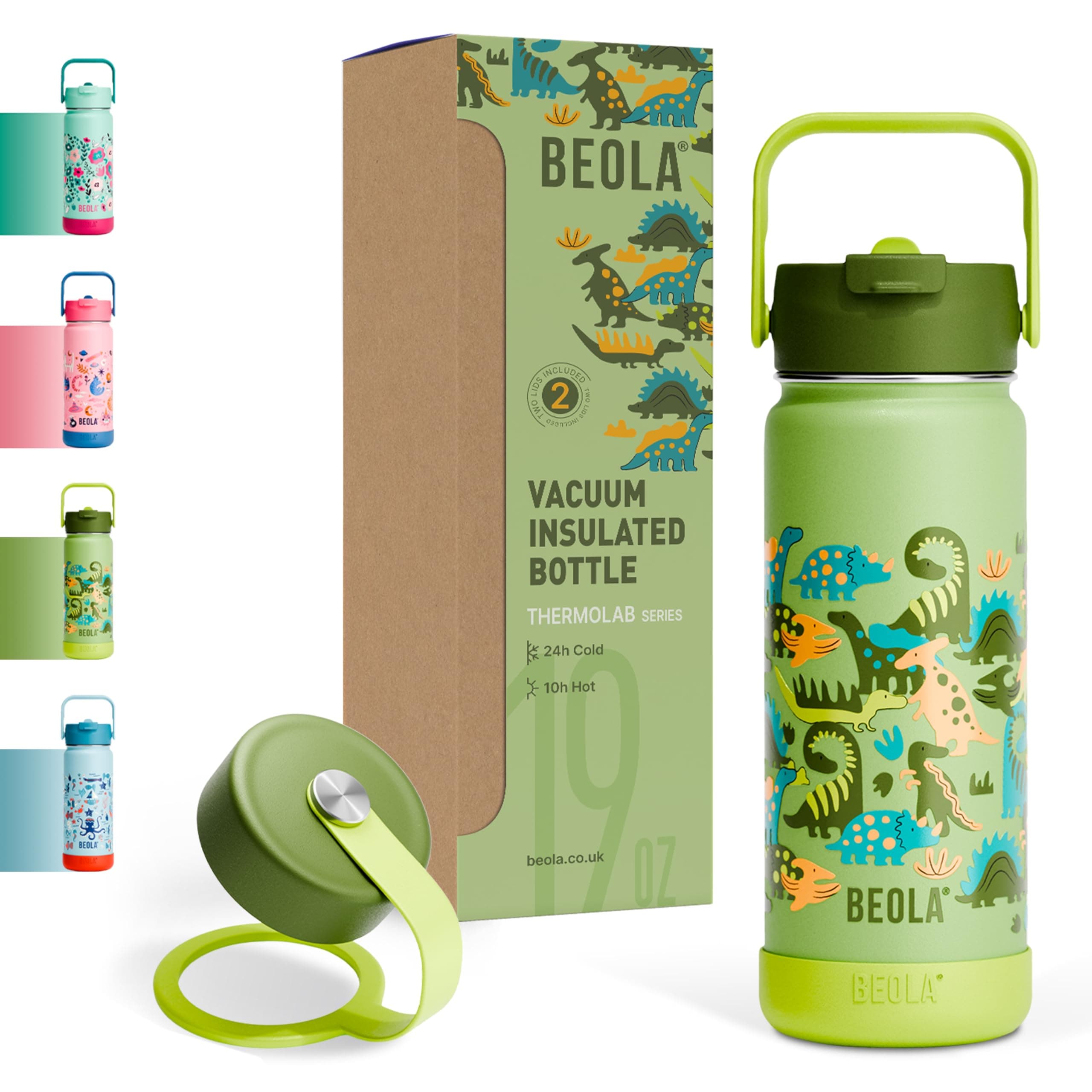 BEOLA 550ml Kids Water Bottle 18/8 Stainless Steel Double Wall Insulated Thermos Bottle with Straw Lid and Wide Mouth, Hot Cold Liquids Sports School Bottle (19oz, Dino Dreams) on Amazon.ae - Price Tracker