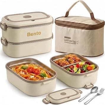 316 Stainless Steel Bento Box, 1800ML Double-Layer Leakproof Lunch Box with Insulated Bag, Microwave Safe Food Container with Anti-Scald PP Shell & Hidden Handle for Adults Students, Office, School on Amazon.ae - Price Tracker