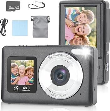 Bestrip Kids Camera 4K 48MP Dual Front & Rear Screens, 18X Zoom Autofocus Digital Camera for Children, Christmas Birthday Gift for Kids Teens Adults (Black) on Amazon.ae - Price Tracker
