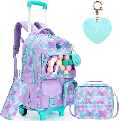 Rolling Backpack for Girls Kids Backpack with Wheels Backpacks for Elementary with Lunch Box Trolley Luggage on Amazon.ae - Price Tracker