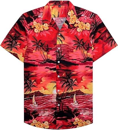 Alimens & Gentle 100% Cotton Regular Fit Short Sleeve Casual Hawaiian Shirt for Men, 1609 Red, XL on Amazon.ae - Price Tracker