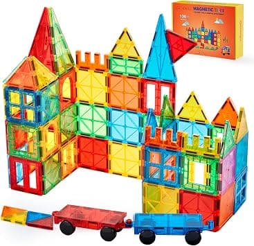 Gemmicc 136 PCS Magnetic Tiles, Deluxe Building Blocks Magnet Toys Set for Kids,3D Magnet Puzzles Stacking Blocks for Boys Girls,Huge Set with 2 Cars - Amazon.ae Price Tracker