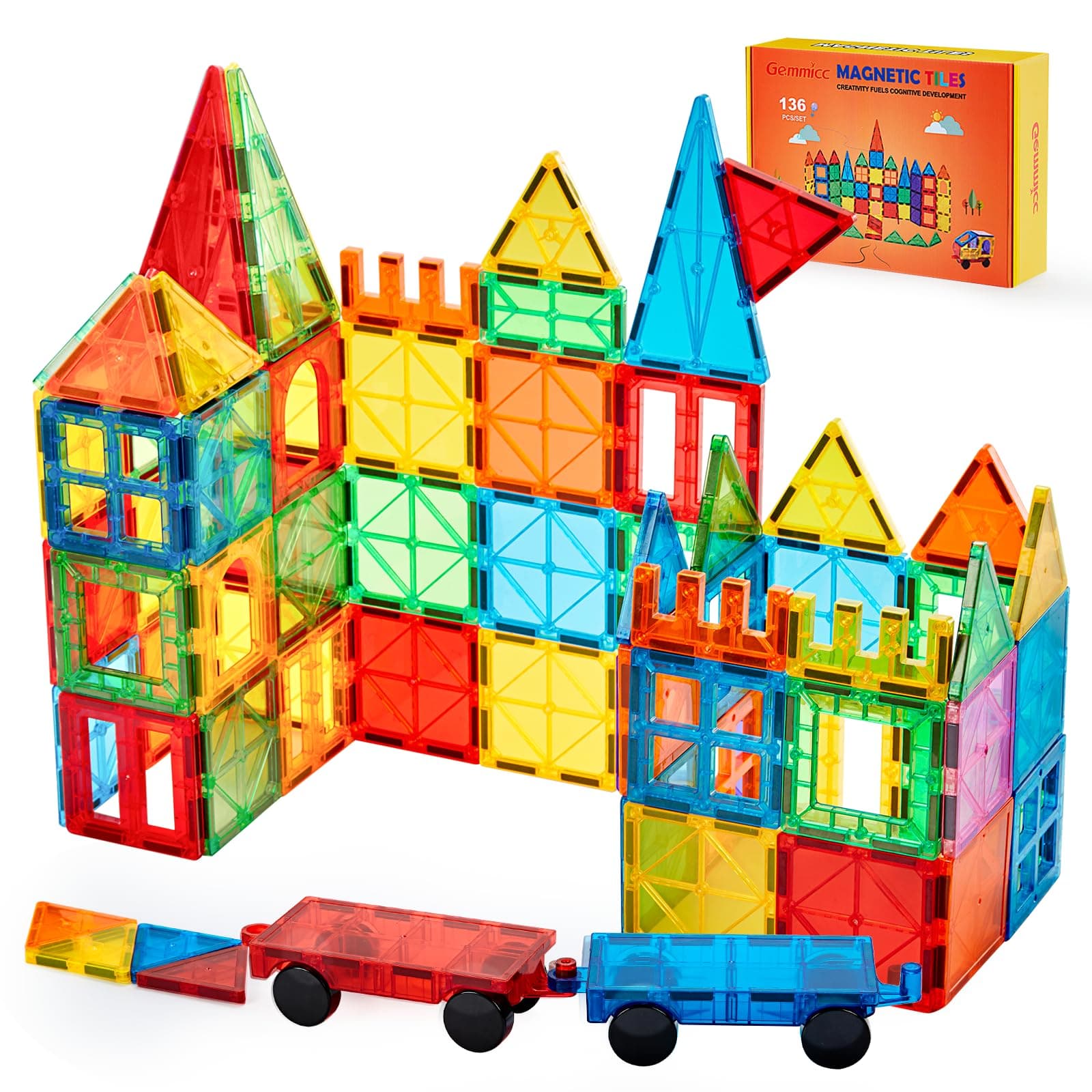 Gemmicc 136 PCS Magnetic Tiles, Deluxe Building Blocks Magnet Toys Set for Kids,3D Magnet Puzzles Stacking Blocks for Boys Girls,Huge Set with 2 Cars on Amazon.ae - Price Tracker