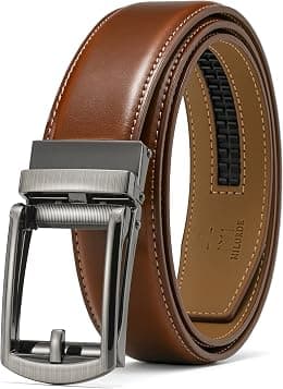 MILORDE Men's Genuine Leather Ratchet Belt, Customizable Fit, 1 3/8" for Dress Pant Shirt Oxfords Casual Golf - Best Deal Finder