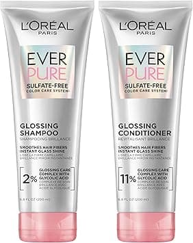 L'Oreal Paris Glossing Sulfate Free Shampoo and Conditioner Set with Glycolic Acid, Hair Care for Lasting Shine and Smoothness for Dull, Dry Hair, EverPure, 1 Kit on Amazon.ae - Price Tracker