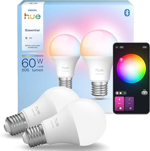 فيليبس هيو لمبة اسنشيال 8 واط E27 806 لومن ذكية ملونة A60 (2-Eopacet) على Amazon.sa - متتبع الأسعار