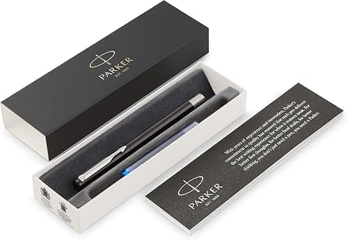 Parker Vector Fountain Pen, Black With Chrome Trim, Medium Nib, Blue Ink, Gift Box on Amazon.sa - Price Tracker