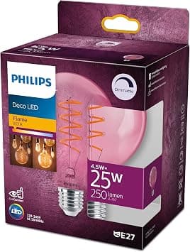 Philips LED Light Classic G93 Flame Pink Light Bulb [E27 Edison Screw] 4.5-25W Equivalent, Warm White (1800K), Dimmable - متتبع أسعار Amazon.sa