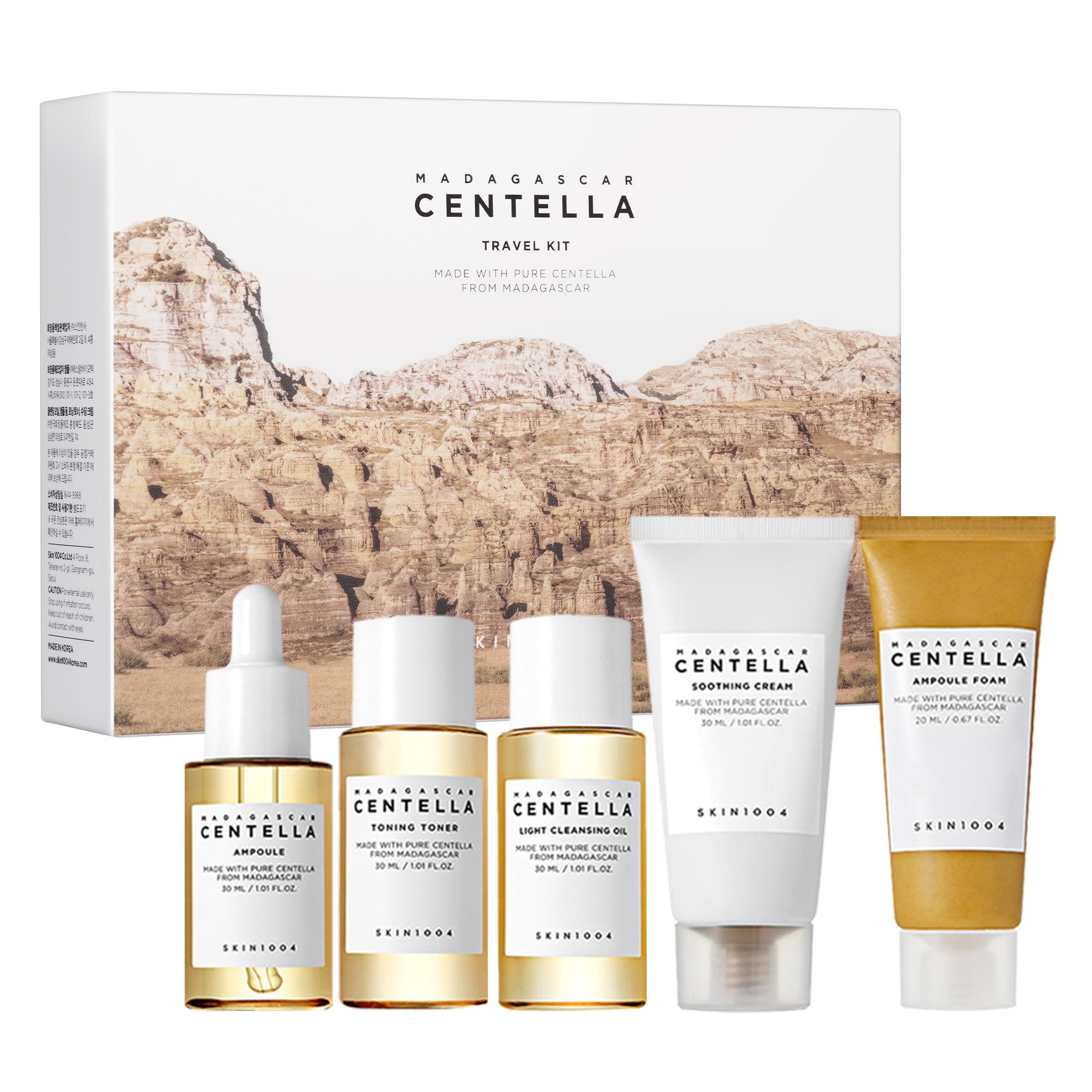 SKIN1004 Madagascar Centella Travel Kit, Toner, Ampoule, Soothing Cream, Cleansing Oil, Ampoule Foam, Basic Skincare Box, Compact Size, Gift Sets, Mothers Day Gifts for Mom Gifts for Women, Trial Kit on Amazon.ae - Price Tracker