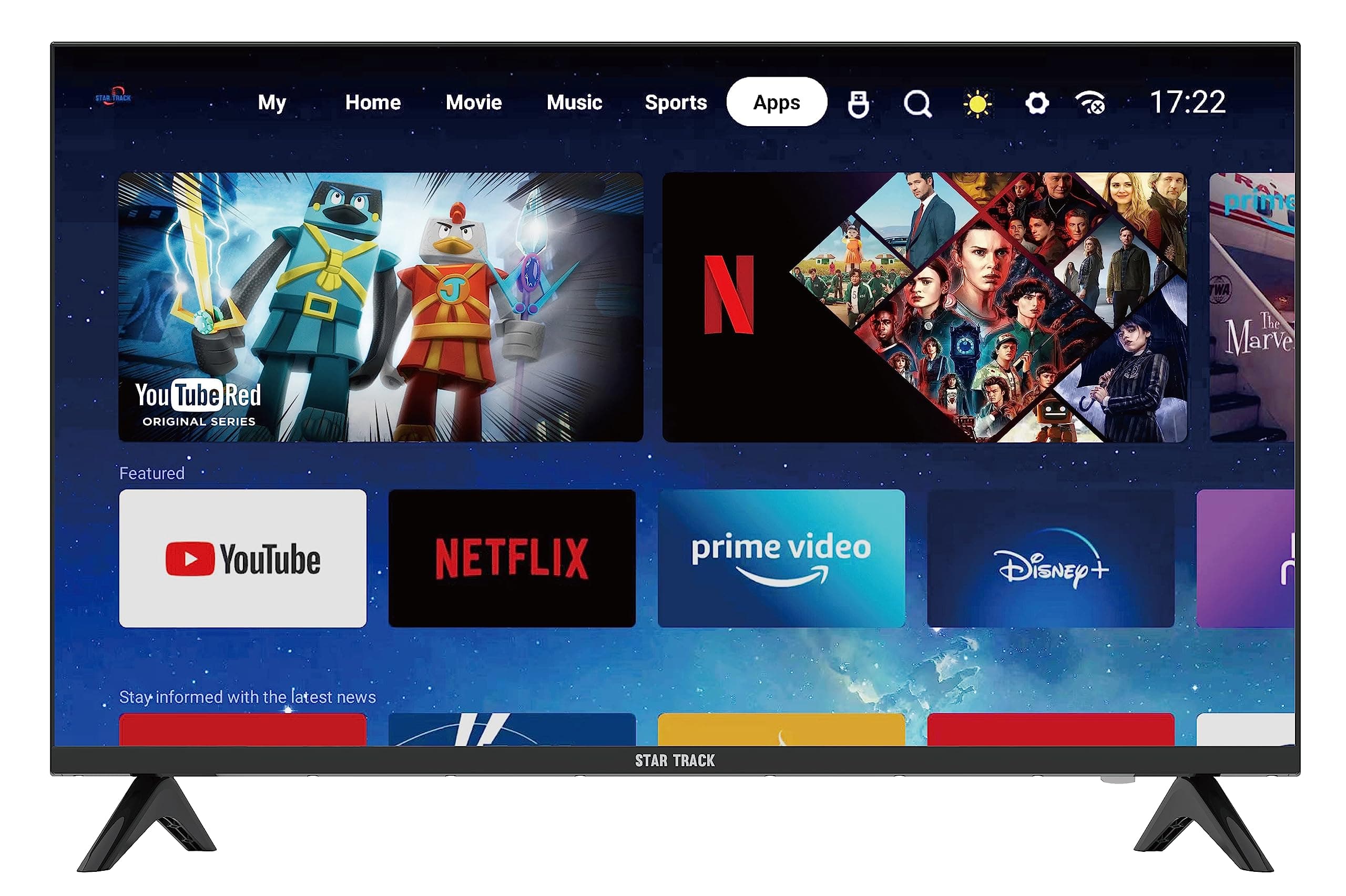 STAR TRACK LED Smart TV, HD, 32 Inch Smart TV, Android 14.0,A+ Screen, WiFi, MIRACAST, Netflix, YouTube, Prime Video, HDMI, USB on Amazon.ae - Price Tracker