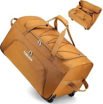 TUGUAN Foldable Duffel Bag with Wheels, 110L Rolling Travel Duffle Bag with Bungee, 28 Inch Large Packable & Collapsible Carry on Luggage for Storage Traveling Camping, Brown على Amazon.ae - متتبع الأسعار