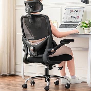 Ergonomic Home Office Chair, High Back Mesh Desk Chair with Adjustable Lumbar Support, Flip-up Armrest, Removable Headrest, Swivel Computer Gaming Chair, Space Saving, 150KG (Black) - Amazon.ae Price Tracker