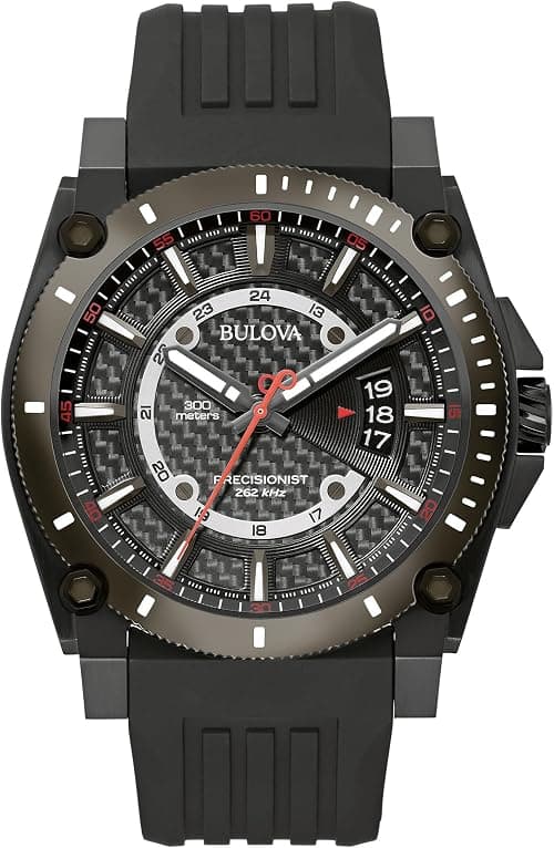 Bulova Men's Icon 3-Hand Calendar Watch with Black Polyurethane Strap, Precisionist, Luminous Markers, 300M WR على Amazon.ae - متتبع الأسعار