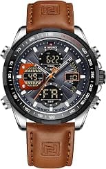 NAVIFORCE Men's Military Digital Watches Analog Quartz Waterproof Watch Sport Multifunctional Leather Wristwatch - Best Deal Finder