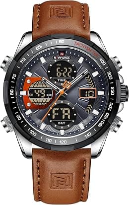 NAVIFORCE Men's Military Digital Watches Analog Quartz Waterproof Watch Sport Multifunctional Leather Wristwatch - Best Deal Finder