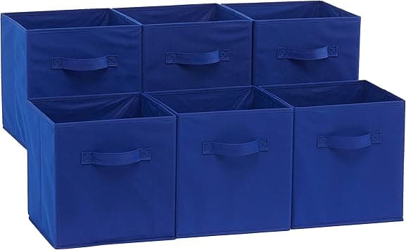 Amazon Basics Collapsible Fabric Storage Cube/Organiser with Handles, Pack of 6, Solid Navy, 26.6 x 26.6 x 27.9 cm - متتبع أسعار Amazon.sa