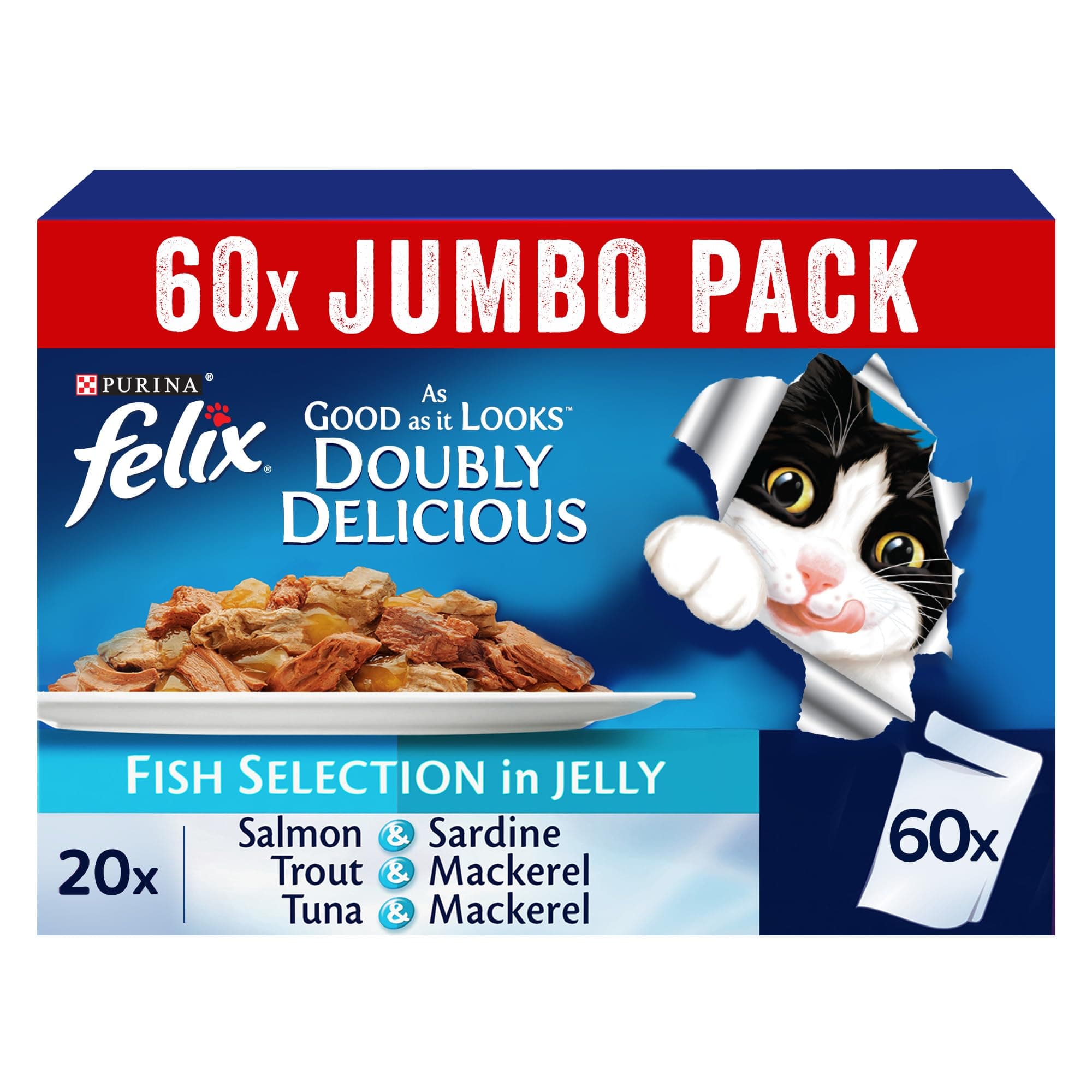 Felix As Good As It Looks Doubly Delicious Fish Selection Cat Food Promo Pack (85g) (50+10 Free) [Amazon Exclusive] on Amazon.ae - Price Tracker