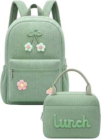 Dansydaisy Corduroy School Backpack Set Preppy Book Backpack and Lunch Bag with Crochet Flower for Girl Back to School Gift على Amazon.ae - متتبع الأسعار