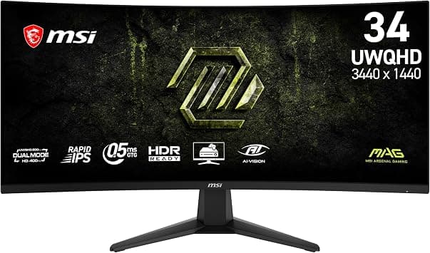 msi MAG 346CQDF E20 34-inch 3440 x 1440 (UWQHD) Gaming Monitor, 200Hz, AMD FreeSync Premium, HDR Ready, HDMI, VGA Port, VESA, Tilt, 0.5ms, Black على Amazon.ae - متتبع الأسعار