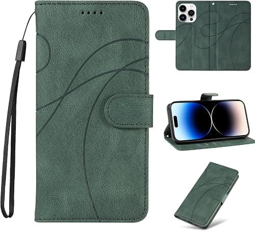 Leather Wallet Flip Case for Motorola Moto G77 5G, Card Holder Folio Cover Green. على Amazon.ae - متتبع الأسعار