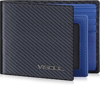 VISOUL Leather Mens Bifold RFID Blocking Wallet with 2 ID Windows, Leather Wallet for Men, Black+Blue, Rfid Wallet on Amazon.ae - Price Tracker