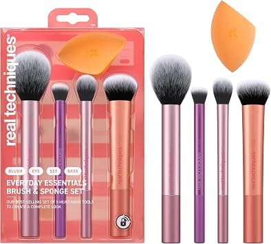 REAL TECHNIQUES The Everyday Essentials set from gives you 5 essential tools to master any look tapered, soft and fluffy bristles. Blend powder blush evenly for a smooth, natural look on Amazon - Best Deal Finder