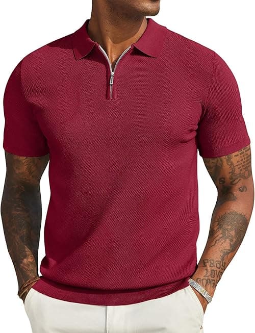 COOFANDY Mens Zipper Polo Shirts Short Sleeve Casual Knit Polo Shirts Lightweight Golf Shirt on Amazon.ae - Price Tracker