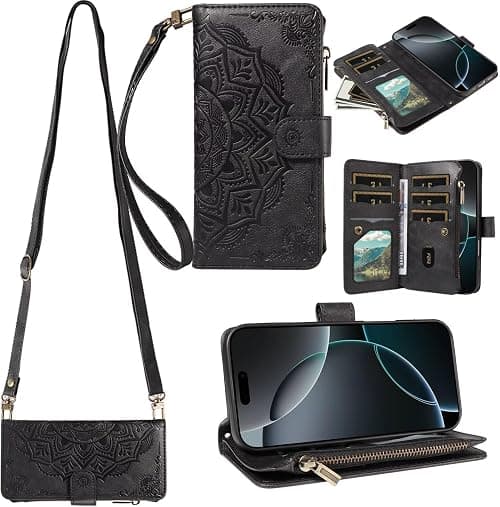 Zipper Wallet Case for Motorola Moto G67/G77 5G,Embossed Mandala Totem Flower PU Leather Crossbody Cover with 9 Card Slots Wrist Strap Shoulder Lanyard Phone Bumper on Amazon.ae - Price Tracker