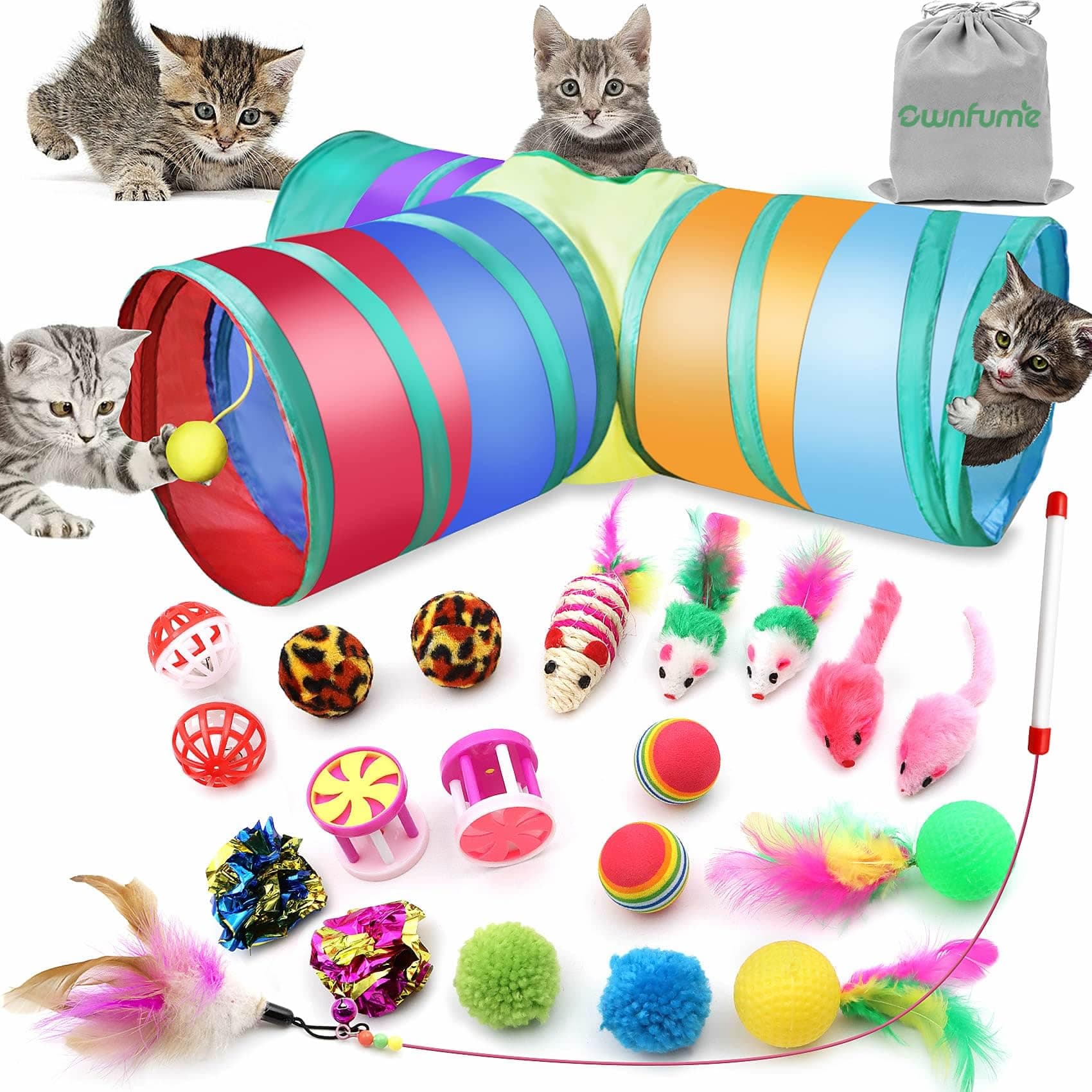 Ownfume 22 Pcs Interactive Cat Toy,Cat Toys Tunnel for Indoor Cats, Kitten Toys including Three Way Cat Tunnel Tube,Fluffy Mouses,Teaser Wand, Cat Essentials for Indoor Kittens on Amazon.ae - Price Tracker