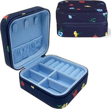 Kate Spade New York Navy Floral Travel Jewelry Case, Small Jewelry Box to Organize Rings, Necklaces, Earrings, Garden Toss - Best Deal Finder