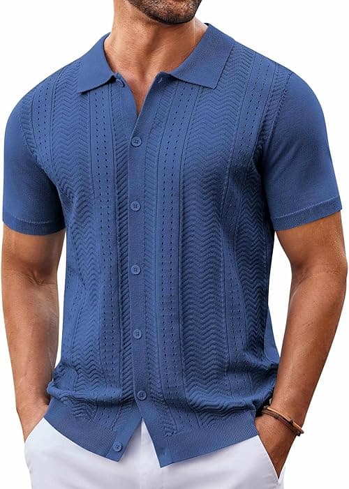 COOFANDY Mens Knit Button Down Shirt Short Sleeve Summer Casual Shirts Vintage Beach Vacation Shirts on Amazon.ae - Price Tracker