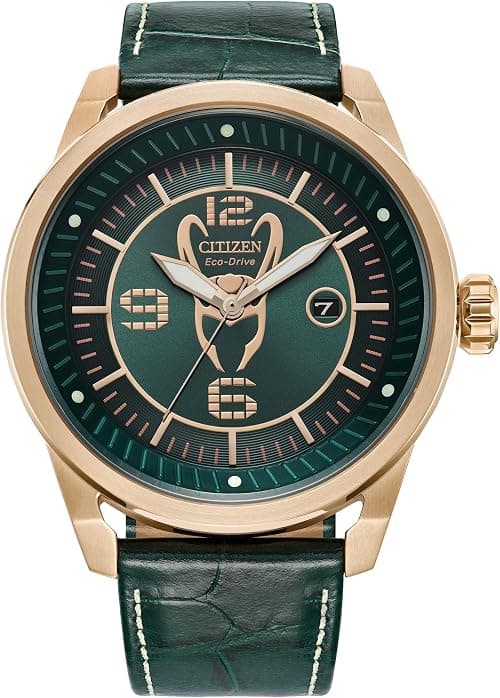 Citizen Men's Eco-Drive Marve Loki Gold Stainless Steel Case Watch with Green Textured Leather Strap (Model: AW1363-06W), Rose Gold, Marvel Loki on Amazon.ae - Price Tracker