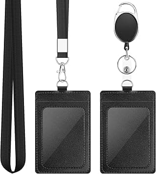 2 Pack Badge Holders, Vertical PU Leather ID Badge Card Holder with 1 Clear ID Window, with Detachable Neck Lanyard Strap and Retractable Badge Reel ID Card Holders Set - Amazon.ae Price Tracker