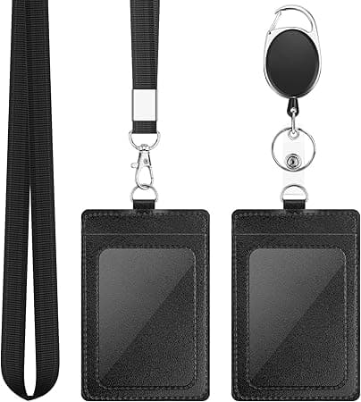 2 Pack Badge Holders, Vertical PU Leather ID Badge Card Holder with 1 Clear ID Window, with Detachable Neck Lanyard Strap and Retractable Badge Reel ID Card Holders Set on Amazon.ae - Price Tracker