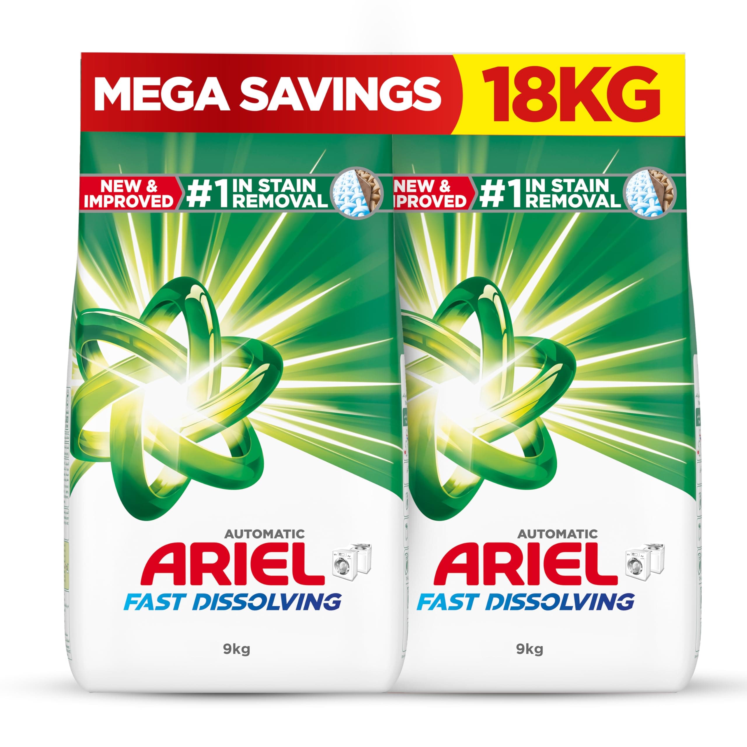 Ariel Fast Dissolving Laundry Detergent Powder, 9 KG x 2, Dual Pack, 18 kg on Amazon.ae - Price Tracker